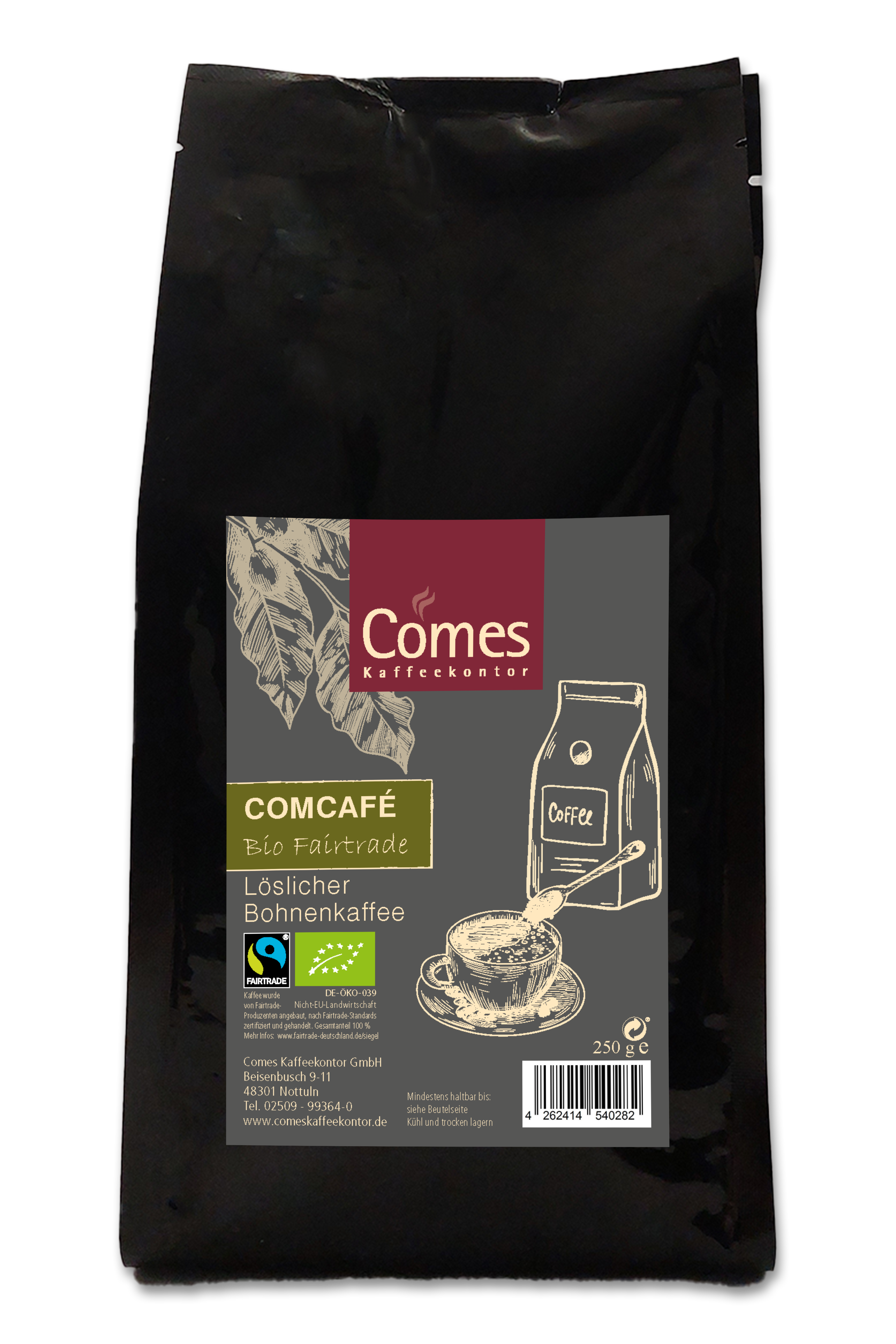 Comcafé BIO FAIRTRADE löslicher Bohnenkaffee Comes Kaffeeontor