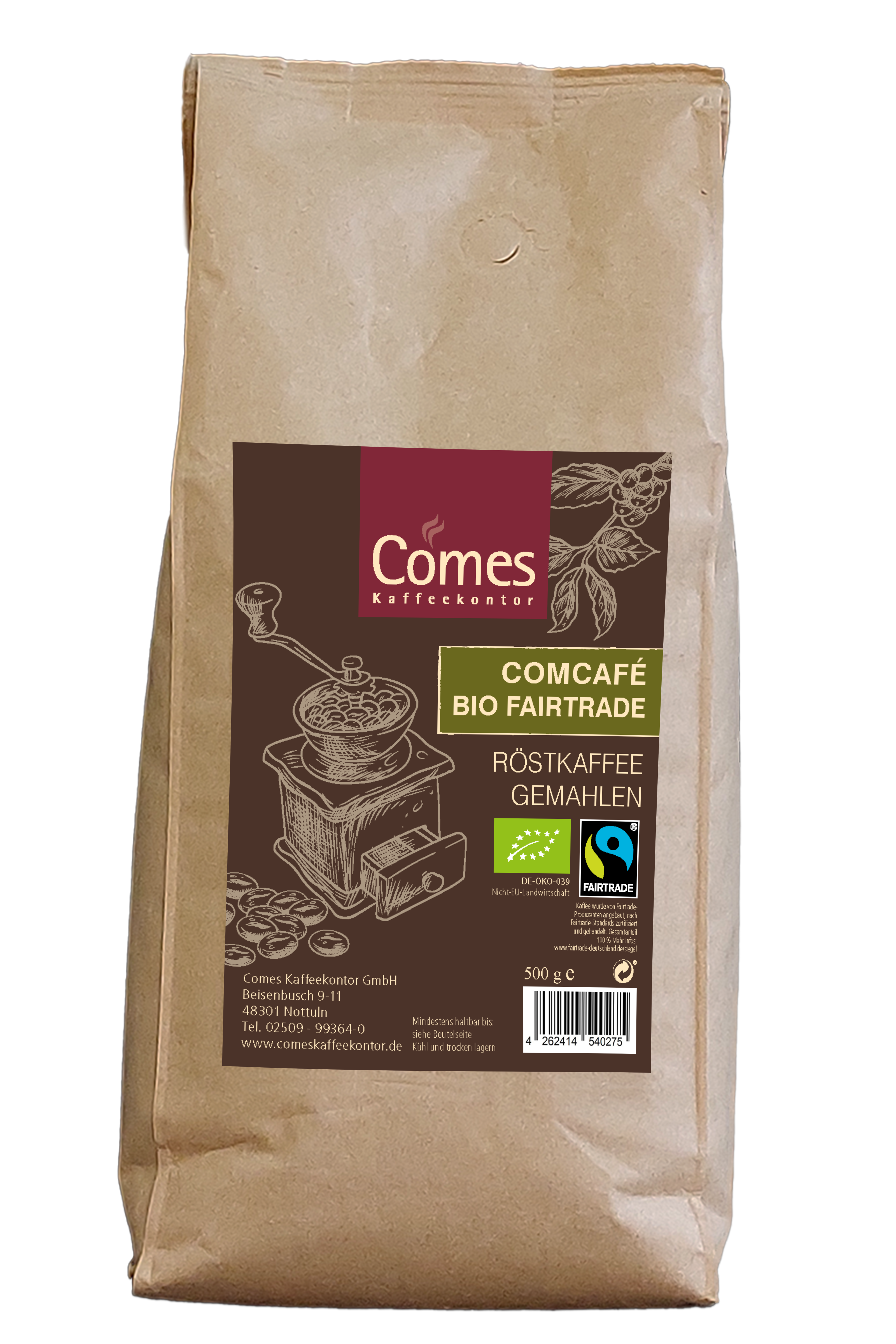 Comcafé BIO FAIRTRADE Röstkaffee gemahlen Comes Kaffeekontor